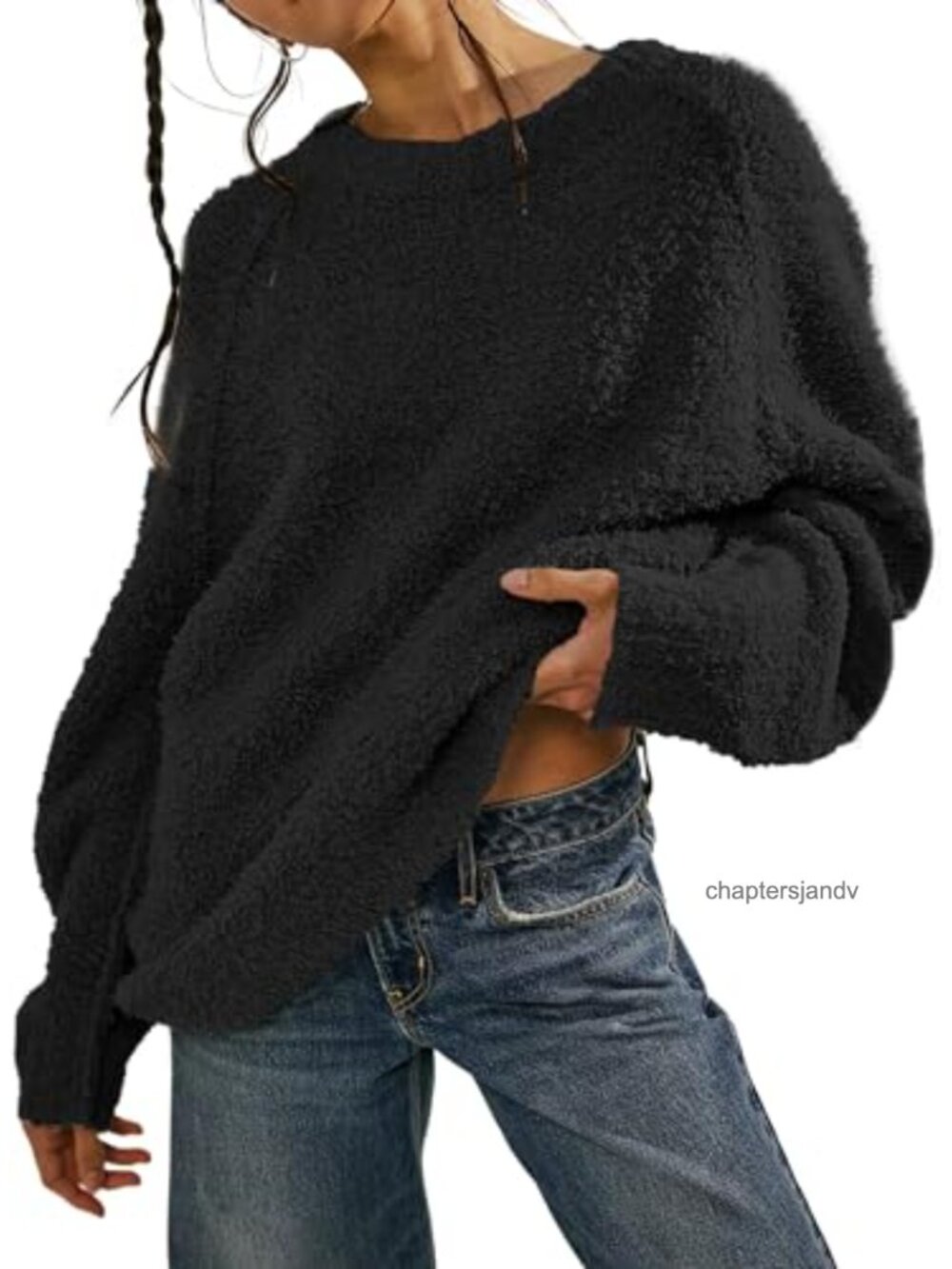 Womens Oversized Fuzzy Knit Crewneck Long Sleeve Warm Pullover Sweater